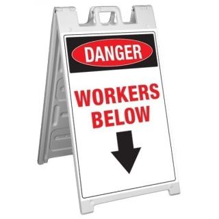 GME Supply Danger Workers Below Fold Up Job Site Sign
