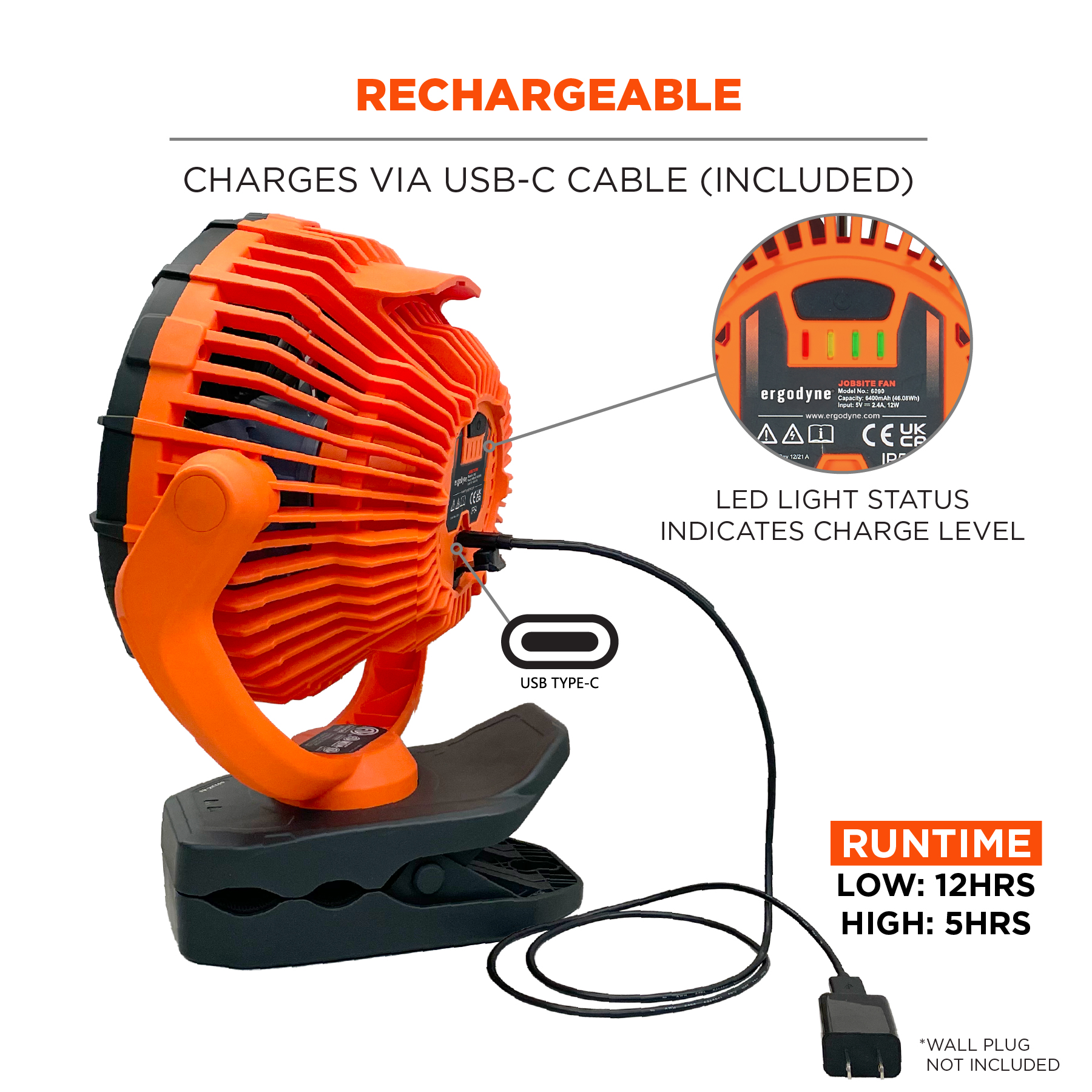 Ergodyne Chill-Its 6090 Rechargeable Portable Jobsite Fan from GME Supply