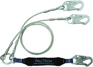 FallTech ViewPack Vinyl-Coated Cable Twin Leg Lanyard With Steel Snaphooks