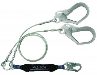 FallTech ViewPack Vinyl-Coated Cable Twin Leg Lanyard with Steel Rebar Hooks