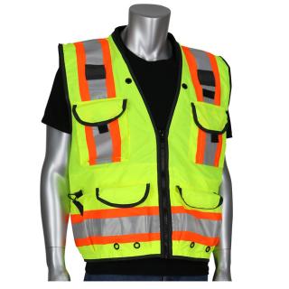 PIP ANSI Type R Class 2 Two-Tone Fifteen Pocket Tech-Ready Ripstop Surveyors Vest with Mesh Back
