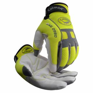 Caiman Goat Grain Hi-Vis Reflective Mechanics Gloves