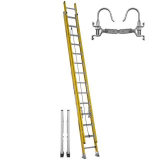 Werner 28 Foot Series Type 1AA Fiberglass Extension Ladder with Hooks, V-Rung, & Auto Levelers