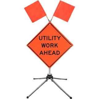 Dicke Safety Folding 48 Inch Reflective Traffic Sign Fold & Roll Kit (Utility Work Ahead)
