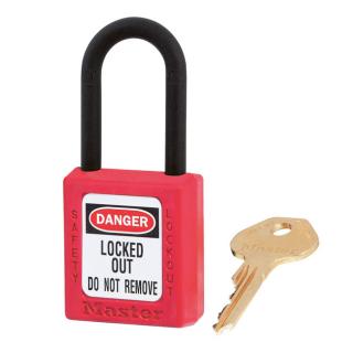 Master Lock 406 1-1/2 Inch (38mm) Red Dielectric Zenex Thermoplastic Safety Padlock with 1-1/2 Inch (38mm) Nylon Shackle