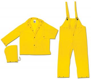 MCR Safety .20mm Squall 3 piece Yellow PVC suit with Detachable Hood, Snap Front Jacket & Bib Pant