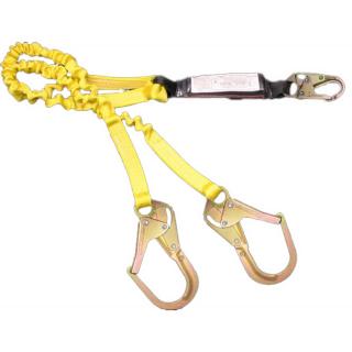 French Creek Duel Leg Six Foot 1-3/16 Inch Web Lanyard with Shock Absorbing Pack with Snap Hook and 2.5 Inch Rebar Hook
