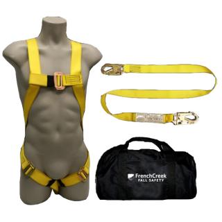 French Creek Full Body 3PT Adjustable Harness with 490A Shock Absorbing Lanyard and Bag
