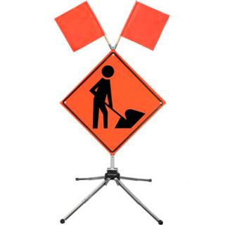 Dicke Safety Folding 48 Inch Reflective Traffic Sign Fold & Roll Kit (Worker Symbol)