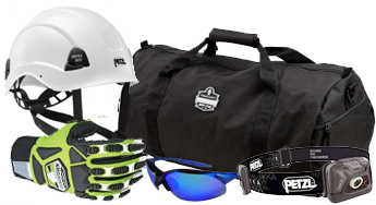 Dufflebag with PPE gear in front of it