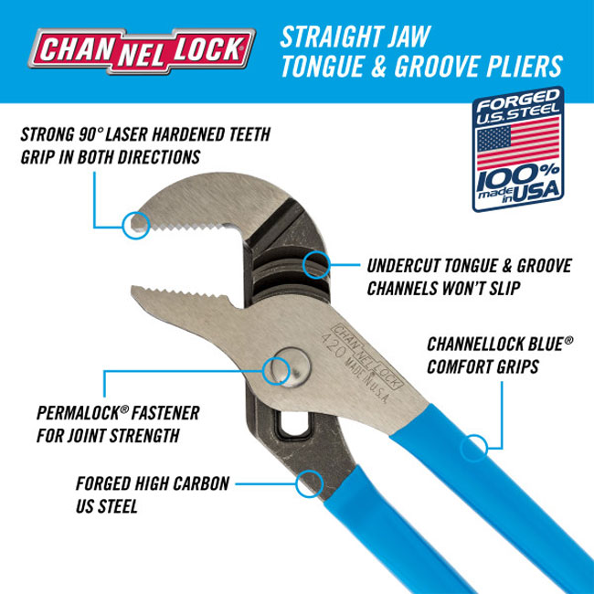Channellock 420 9.5 Inch Straight Jaw Tongue and Groove Pliers