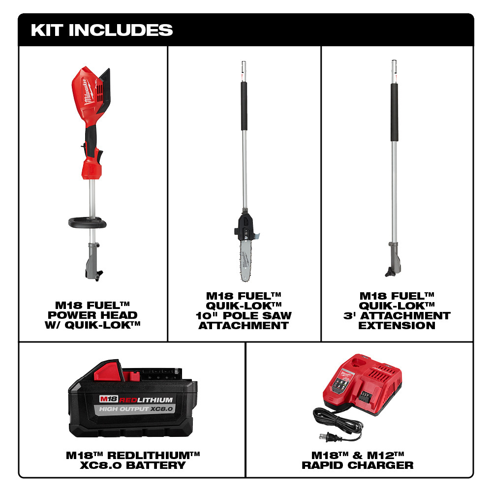 Milwaukee M18 FUEL 10 Inch Pole Saw Kit with QUIK-LOK Attachment Capability from GME Supply