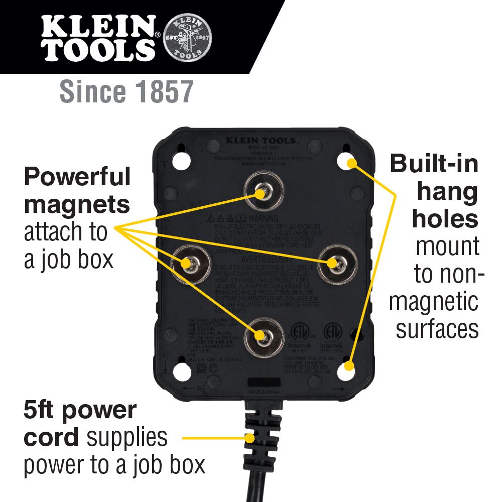 Klein Tools PowerBox 1 Magnetic Mounted Power Strip with Integrated LED Lights from GME Supply