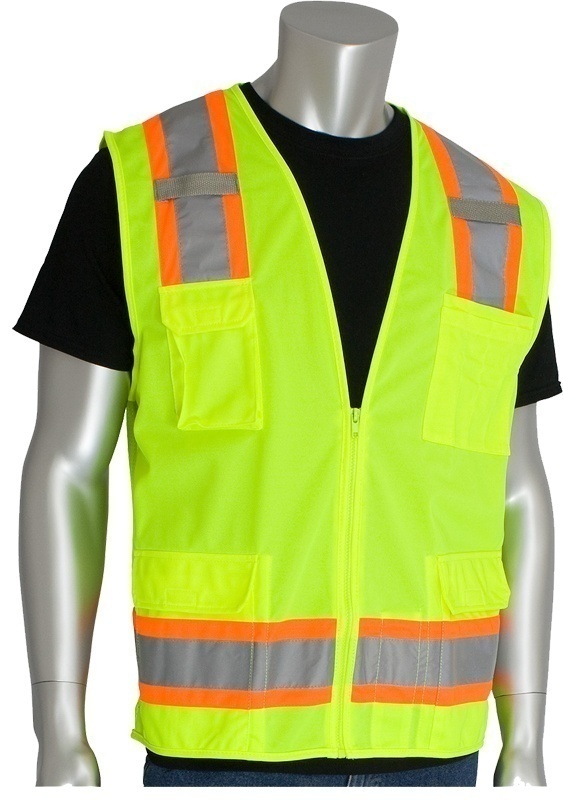 PIP ANSI Class 2 Two Tone 6 Pocket Yellow Surveyors Vest from GME Supply