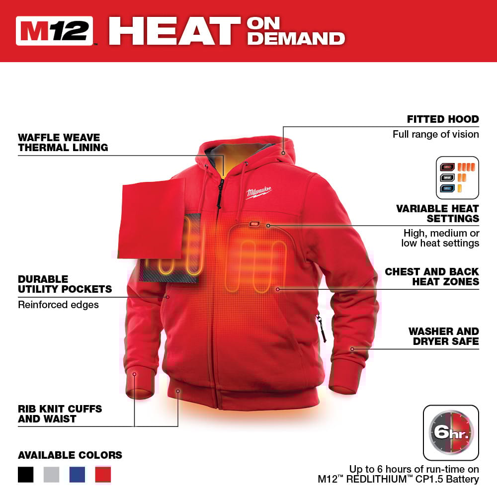Milwaukee M12 Heated Hoodie Kit (Red) - GME Supply