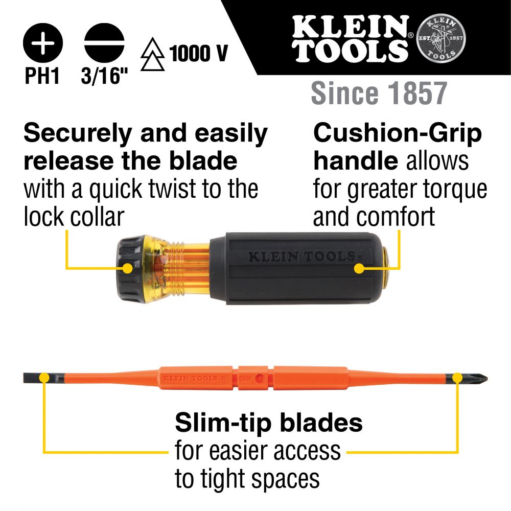 Klein Tools 32286 Flip-Blade Insulated Screwdriver 2-in-1 from GME Supply