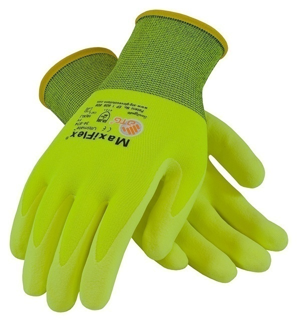 MaxiFlex Ultimate 34-874FY Hi-Vis Nitrile Coated Nylon Gloves, 12 Pairs from GME Supply