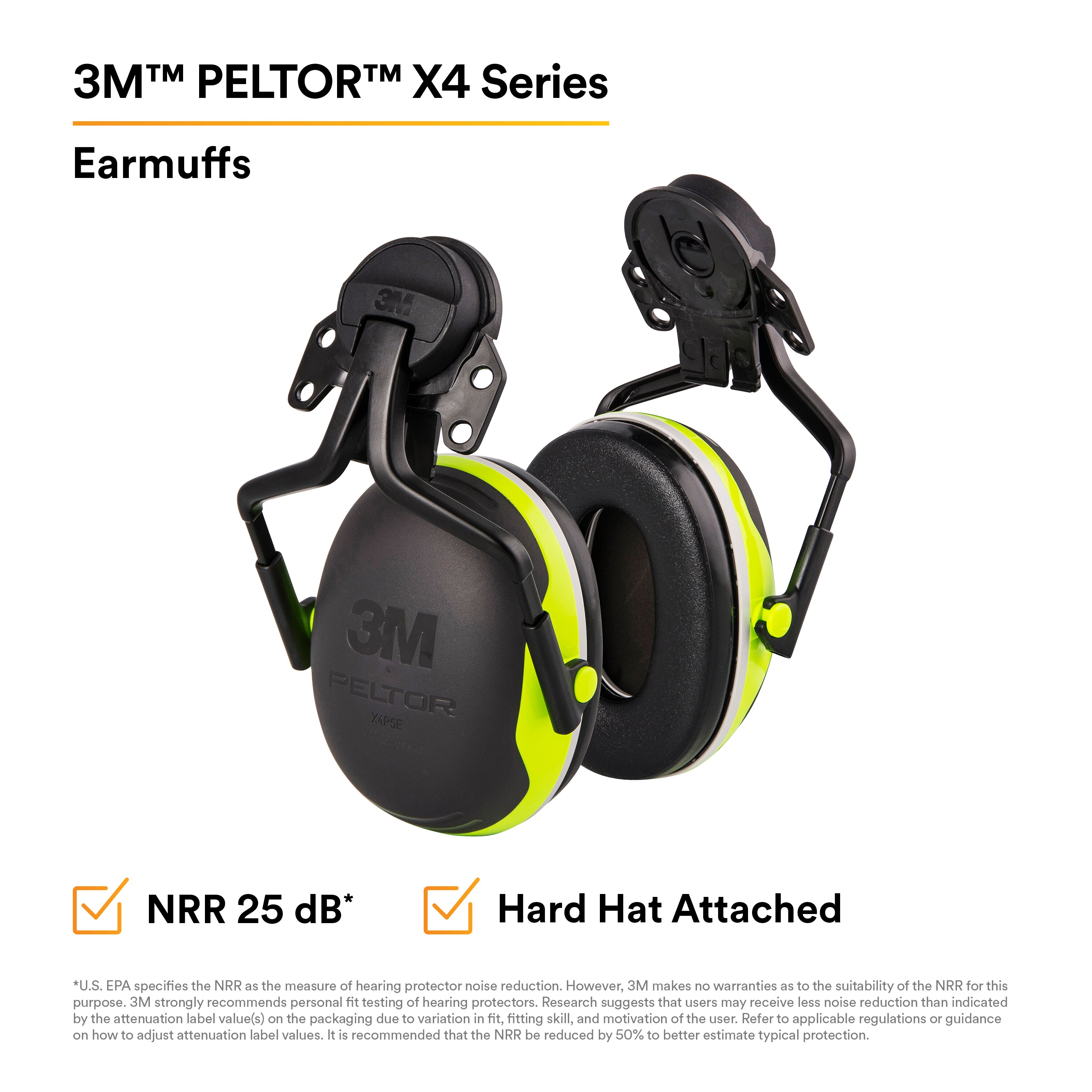 3M PELTOR X4P5E Hard Hat Attached Electrically Insulated Earmuffs