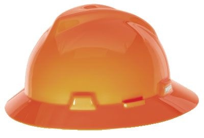 MSA V-Gard Slotted Full-Brim Hi-Viz Orange Hard Hat with Fas-Trac III Suspension from GME Supply
