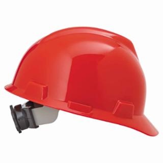 MSA V-Gard Protective Hard Cap w/Fas-Trac Ratchet Suspension-Red from GME Supply