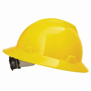 MSA V-Gard Protective Full Brim Hard Hat w/Fas-Trac Ratchet Suspension-Yellow from GME Supply