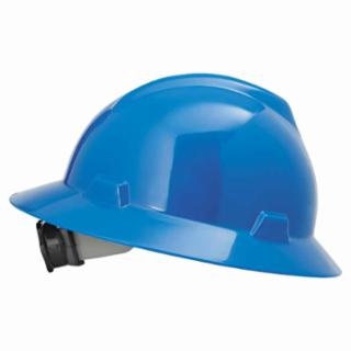 MSA V-Gard Protective Full Brim Hard Hat w/Fas-Trac Ratchet Suspension-Blue from GME Supply