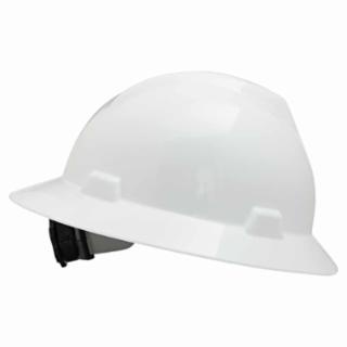 MSA V-Gard Protective Full Brim Hard Hat w/Fas-Trac Ratchet Suspension-White from GME Supply