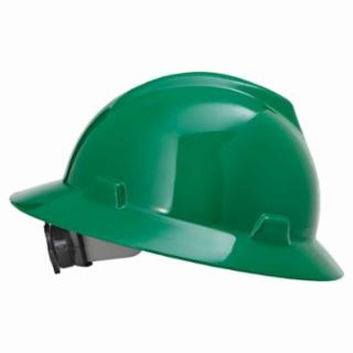MSA V-Gard Protective Full Brim Hard Hat w/Fas-Trac Ratchet Suspension-Green from GME Supply