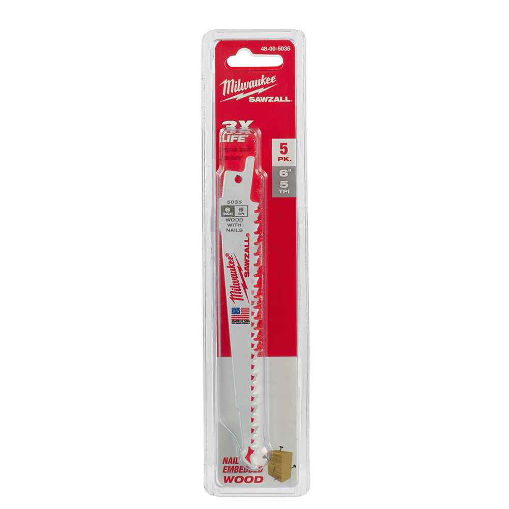 Milwaukee 6 inch 5 TPI Wood with Nails SAWZALL Blade (5 Pack) from GME Supply