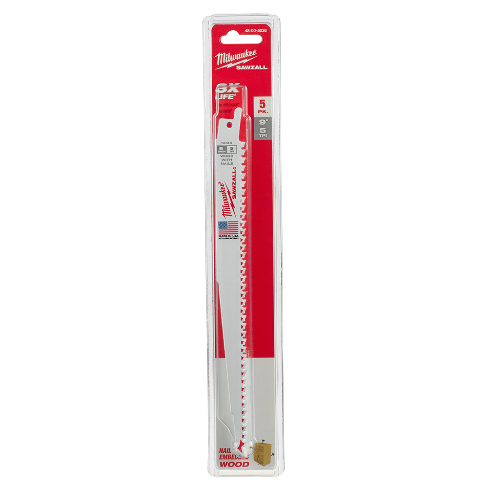 Milwaukee 9 inch 5 TPI Wood with Nails SAWZALL Blade (5 Pack) from GME Supply