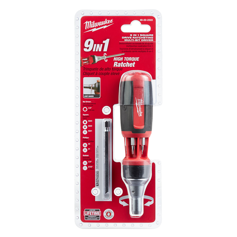 Milwaukee 9-in-1 Square Drive Ratcheting Multi-Bit Driver from GME Supply