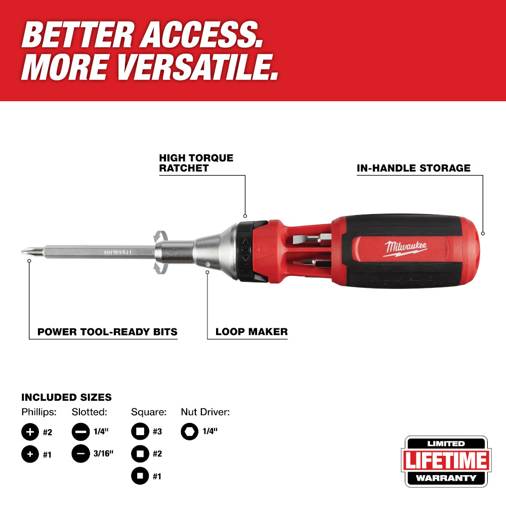 Milwaukee 9-in-1 Square Drive Ratcheting Multi-Bit Driver from GME Supply