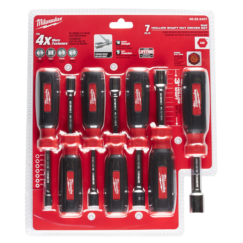 Milwaukee Hollow Shaft SAE Nut Driver Set - 7 Piece from GME Supply
