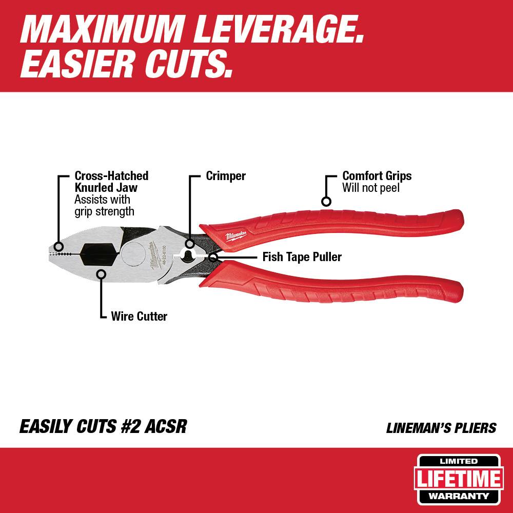 Milwaukee 48-22-6100 9 Inch High Leverage Lineman's Pliers with Crimper from GME Supply