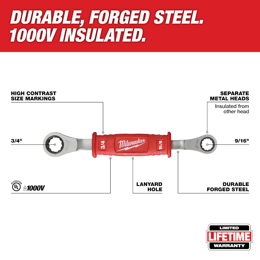 Milwaukee Lineman's 2-in-1 Insulated Ratcheting Box Wrench from GME Supply