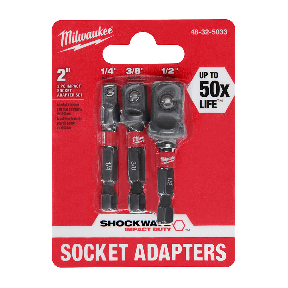 Milwaukee shockwave 3 piece impact socket adapter set gme supply