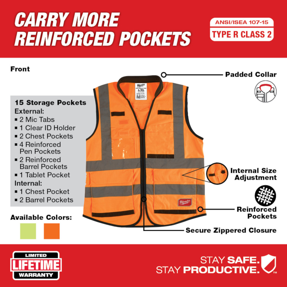 Milwaukee Class 2 High Visibility Orange Performance Safety Vest from GME Supply