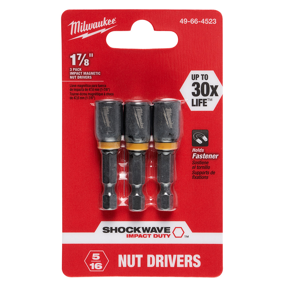 Milwaukee SHOCKWAVE 5/16 Inch x 1-7/8 Inch Magnetic Nut Driver (3 Pack) from GME Supply