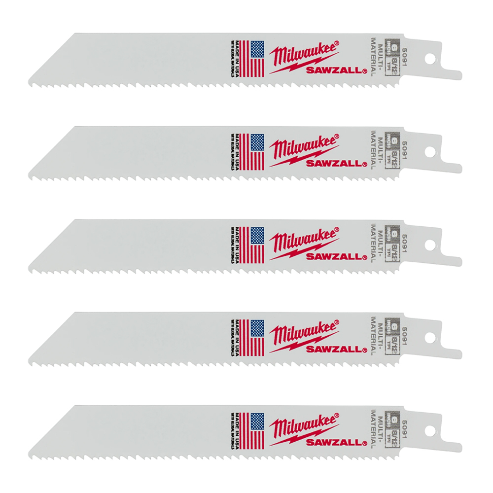 . USA 5-Pack Milwaukee 48-00-5093 8" x 8/12TPI Sawzall Blades 