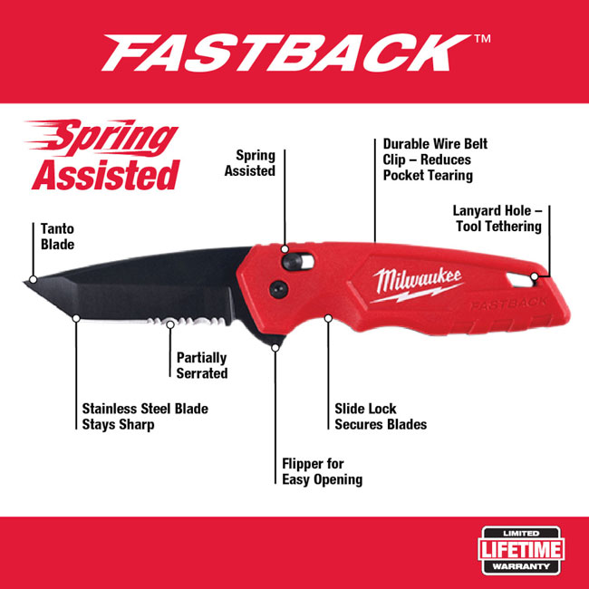 Milwaukee FASTBACK Spring Assisted Folding Knife from GME Supply
