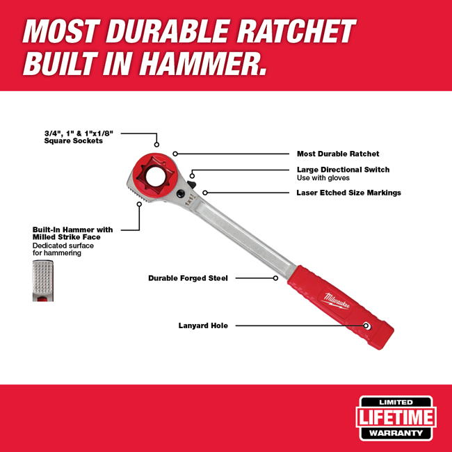 Milwaukee Lineman's High-Leverage Ratcheting Wrench with Milled Face from GME Supply