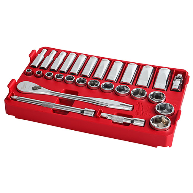 3/8” 28pc Ratchet and Socket Set in PACKOUT - SAE from GME Supply