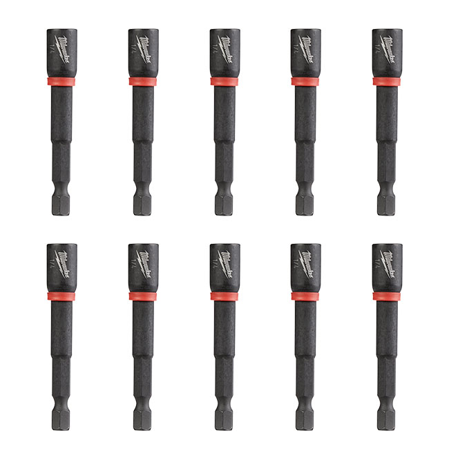 Milwaukee SHOCKWAVE 1/4 Inch x 2-9/16 Inch Magnetic Nut Driver (10 Pack) from GME Supply