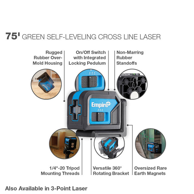 Empire 75' Green Self-Leveling Cross Line Laser from GME Supply