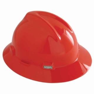 MSA V-Gard Protective Full Brim Hard Hat w/Fas-Trac Ratchet Suspension-Orange from GME Supply