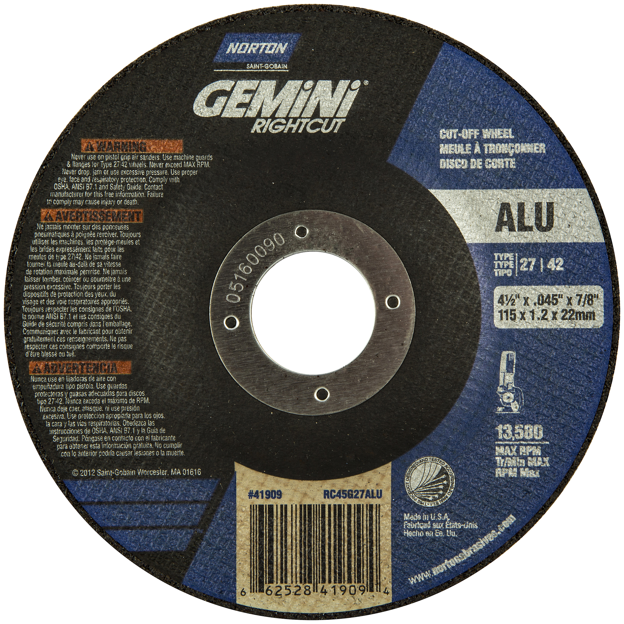 Norton Gemini RightCut A AO Type 27/42 Right Angle Cut-Off Wheel from GME Supply