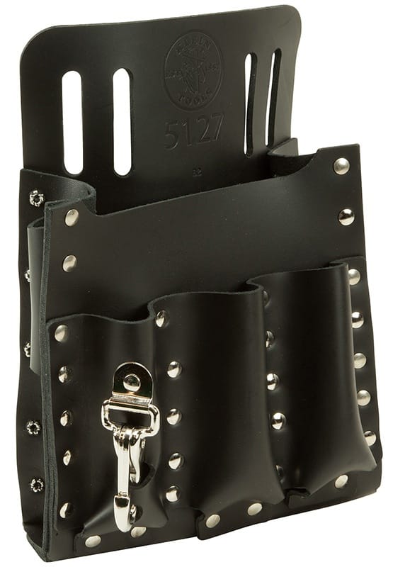 Klein Tools 5127 Leather 6 Pocket Pouch with Knife Snap