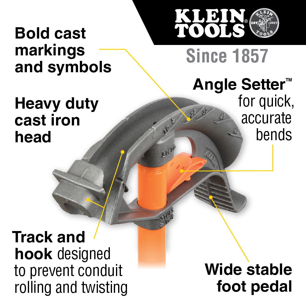 Klein Tools Iron Conduit Bender Full Assembly 1 Inch EMT with Angle Setter from GME Supply