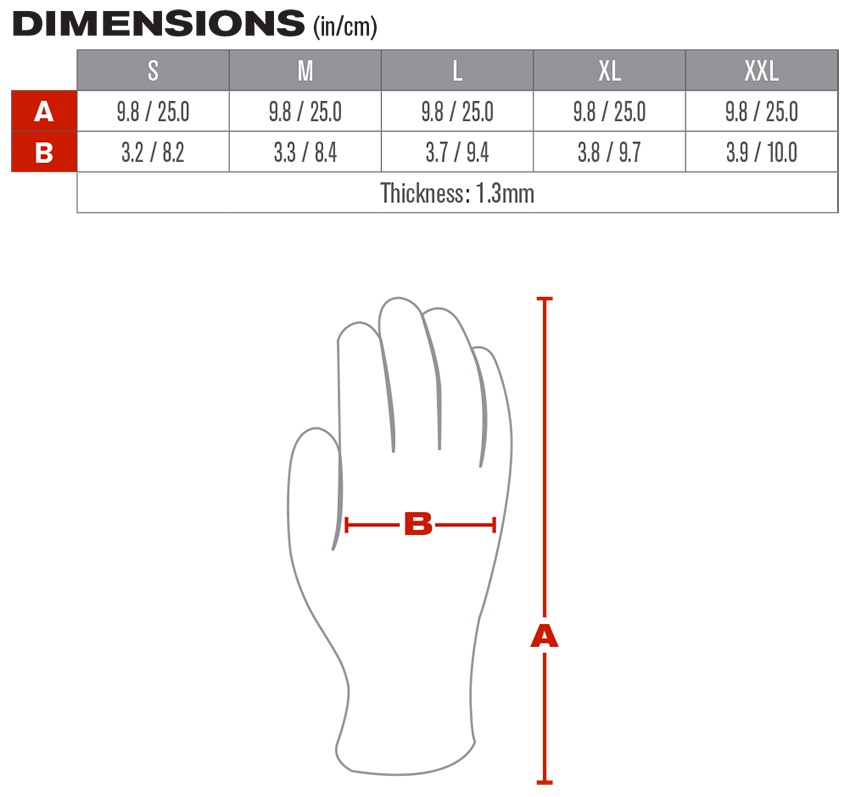 MaxiDry Ultra Lightweight 3/4 Dip Nitrile Grip Gloves (12 Pair) - Sizing Chart from GME Supply