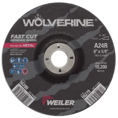 Weiler Wolverine Type 27 Grinding Wheel 6Inch x 1/4Inch A24R